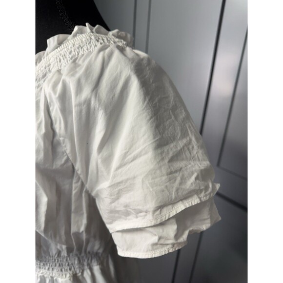 J Crew Smocked Cotton Poplin One-Shoulder Dress White XS Coastal Boho Resortwear - Picture 7 of 13